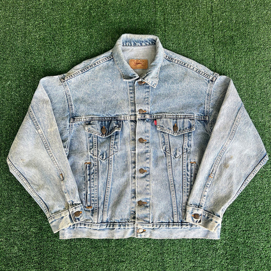 80s Levi's Type 3 Trucker USA Made Acid Wash Blue Jean Jacket - Large