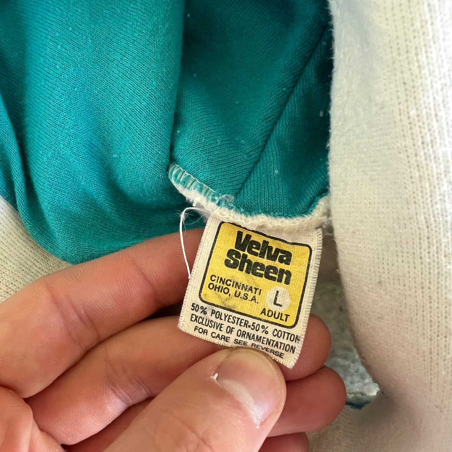 70s Velva Sheen Princeton White Baby Blue Lightweight Hoodie Large 20x24
