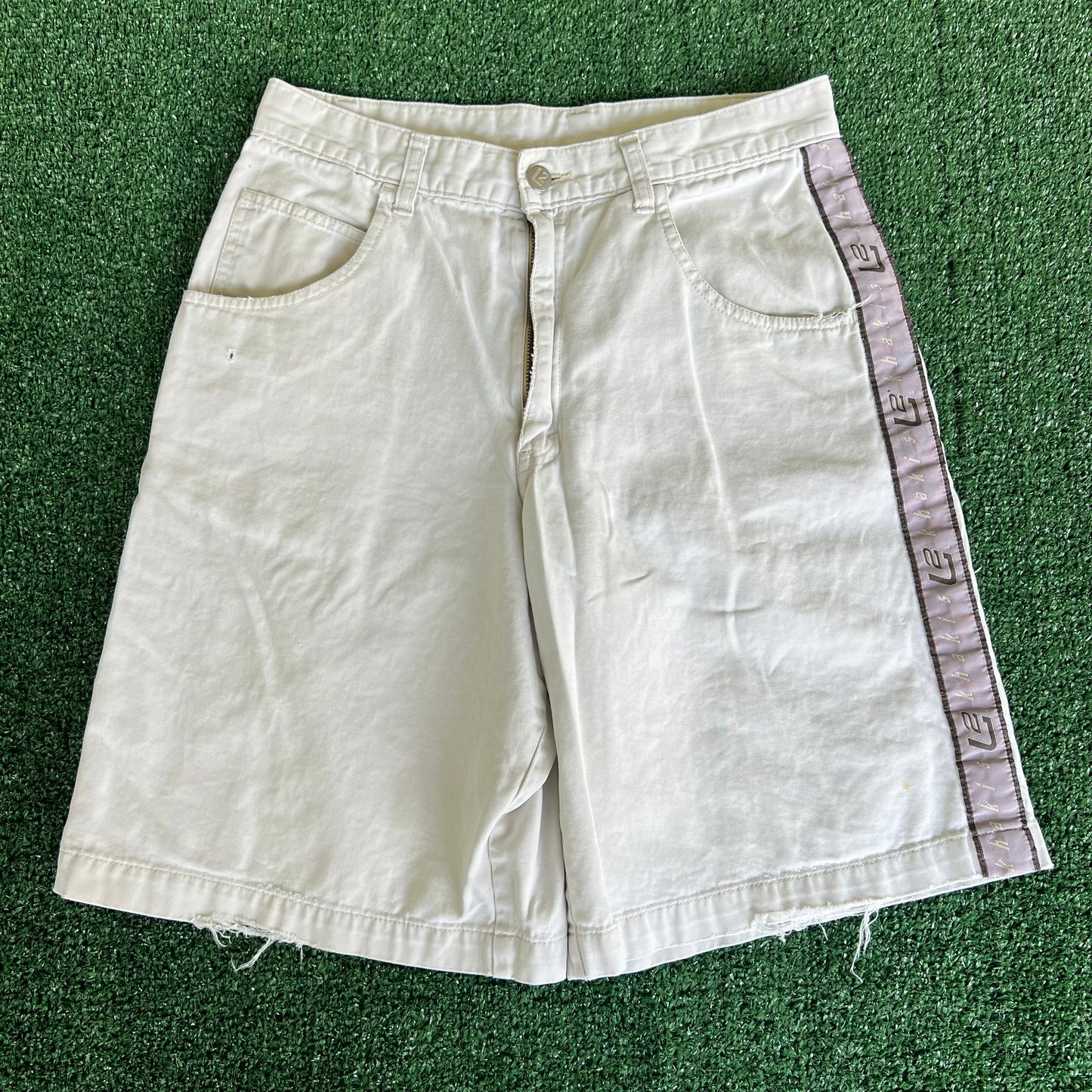 90s Levi's L2 Distressed Khaki Side Stripe Shorts - 30x10.5"