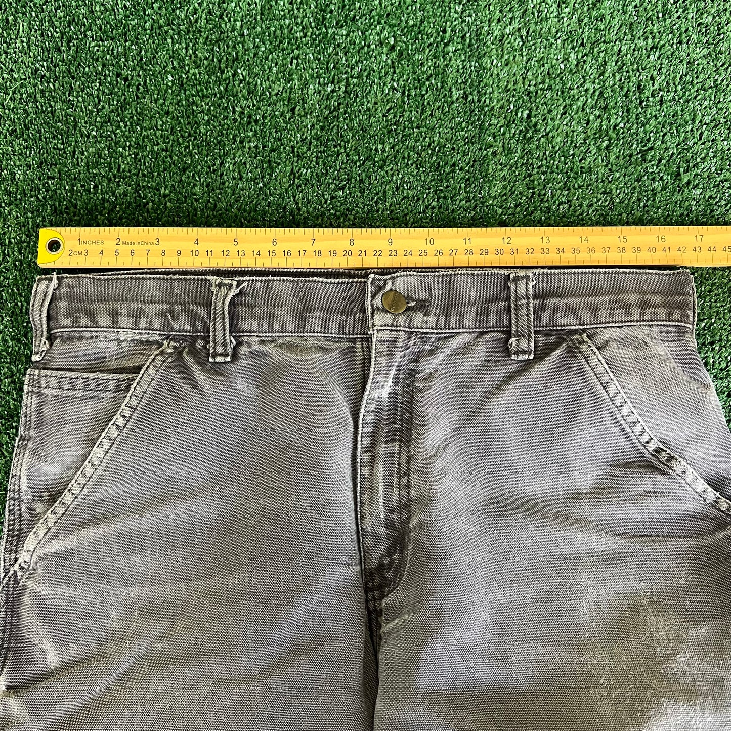 Y2K Carhartt B11 PTB Faded Gray Baggy Carpenter Canvas Pants - 33x29 18" Openings