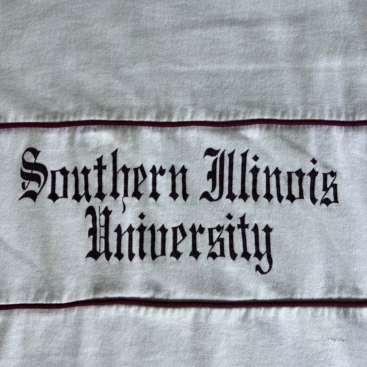 70s Southern Illinois University Salukis White Burgundy Stripe Sweatshirt - Large