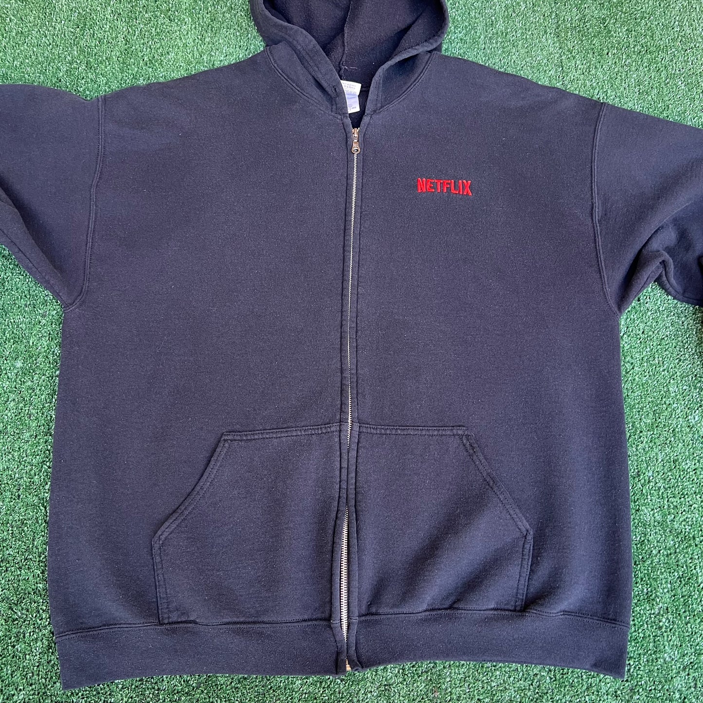 Vintage Y2K Netflix Black Employee Embroidered Full Zip Hoodie 2XL 26.25x29.75"