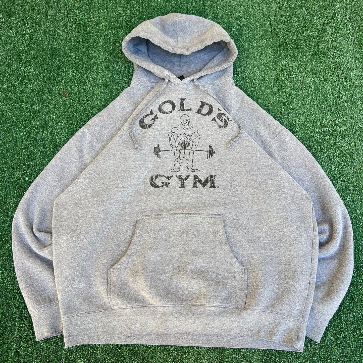 Vintage Y2K Men's Gold's Gym Arnold Heavyweight Dark Gray Boxy Hoodie - XL 27x29"