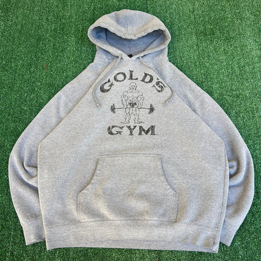 Vintage Y2K Men's Gold's Gym Arnold Heavyweight Dark Gray Boxy Hoodie - XL 27x29"