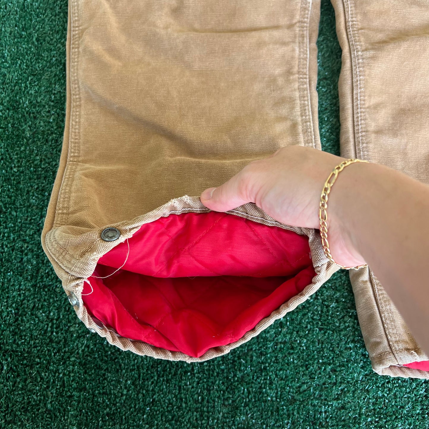 70s Carhartt Brown Canvas Red Lined Quilted Talon Zipper Pants - 32x27.5"