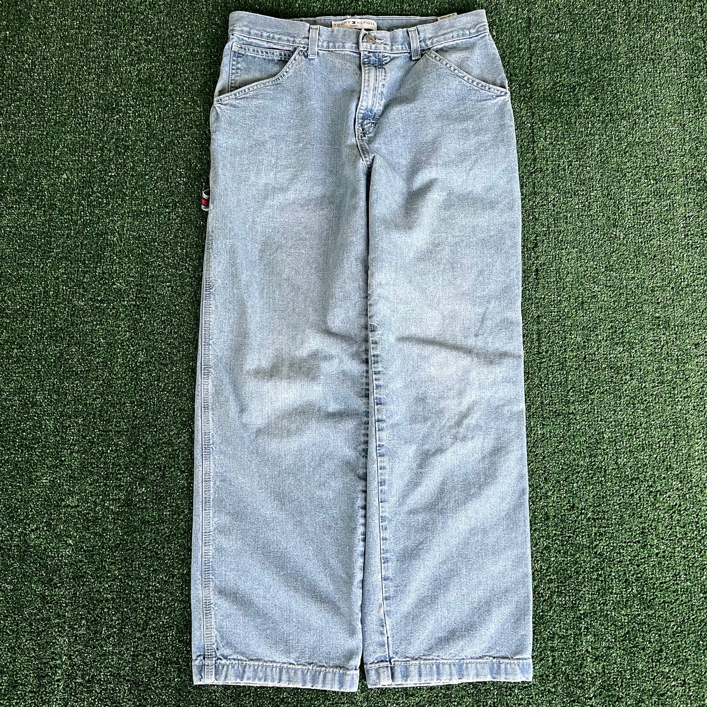 Y2K Tommy Hilfiger Baggy Carpenter Light Wash Blue Jeans - 33x29.75" 18" Opening