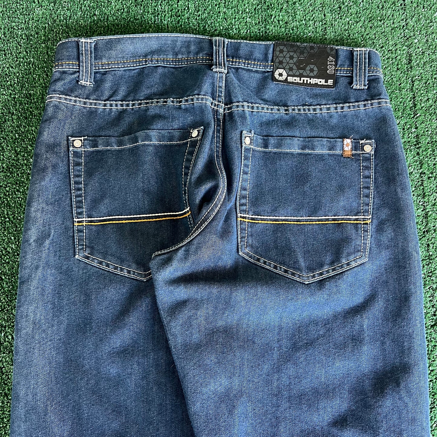 Y2K Southpole Brown Tab Indigo Blue Jeans Baggy Straight 35x30.5" 18" Opens