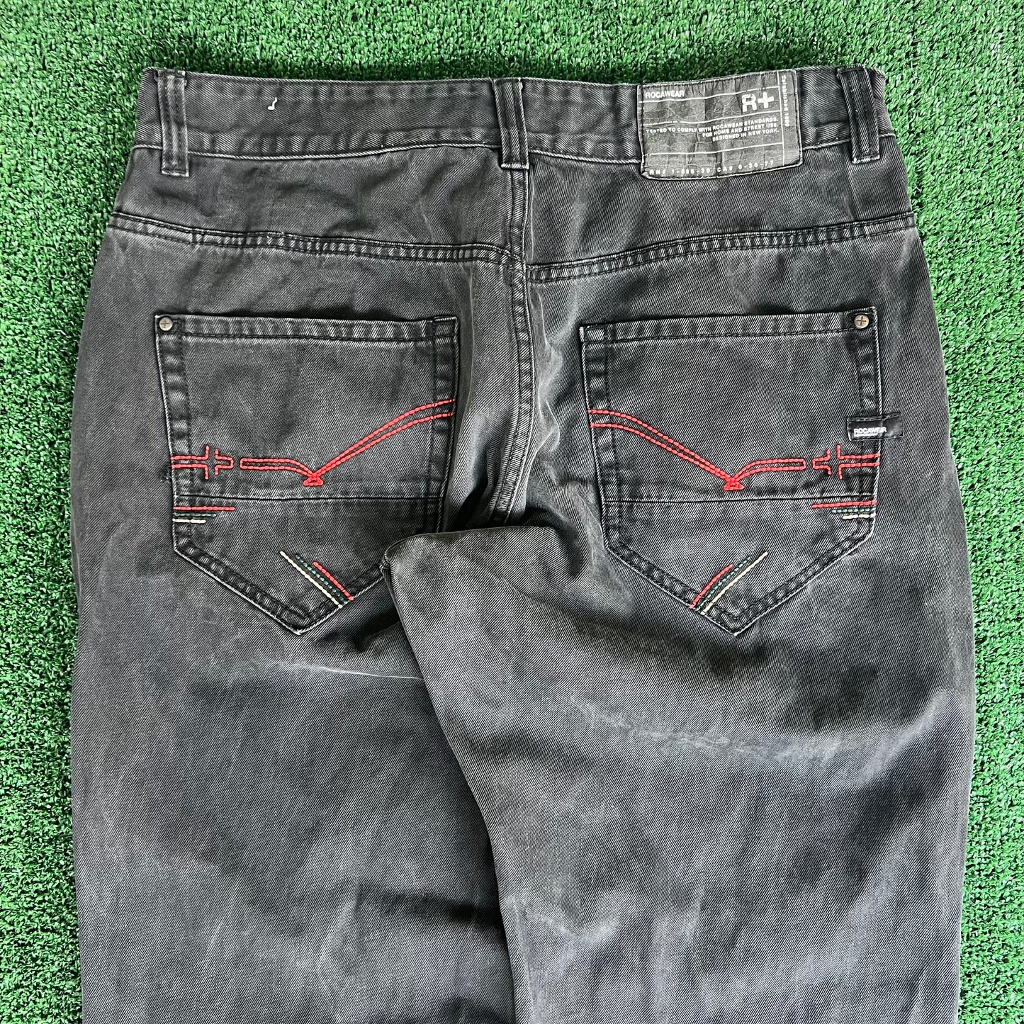 Y2K Men's Rocawear Baggy Wide-Leg Black Jeans 39x31" 20" Open JNCO Style
