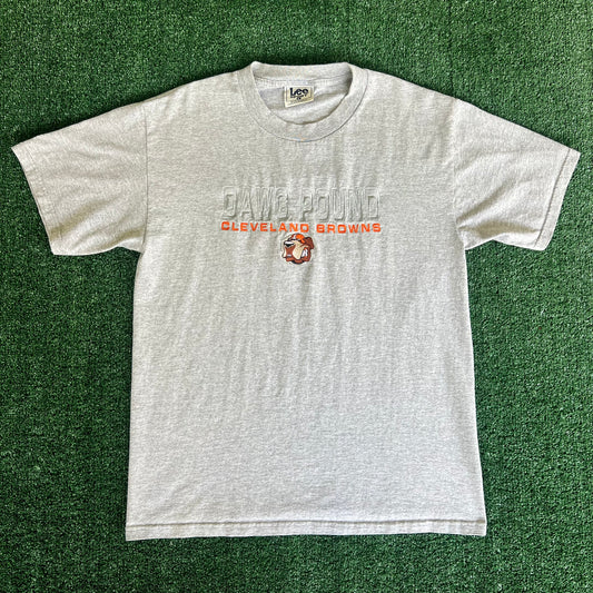 90s Lee Sport NFL Cleveland Browns Dawg Poung Embroidered Gray T-Shirt - Large