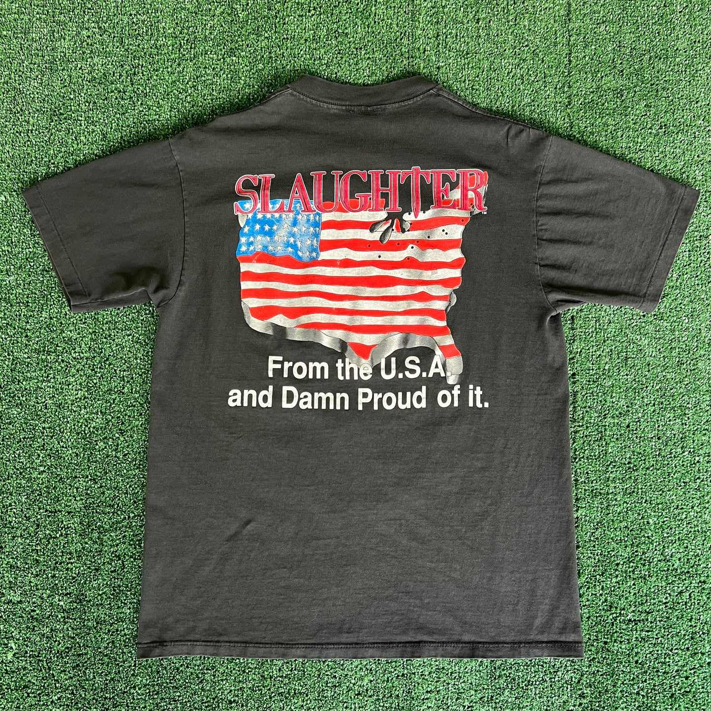 1991 Slaughter Hard Rock Band Iraq War Propoganda Faded Black T-Shirt - Medium
