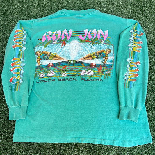 VTG 80s Men's Ron Jon Surf Shop Teal Green Long Sleeve Pocket T-Shirt XL 23x25.5
