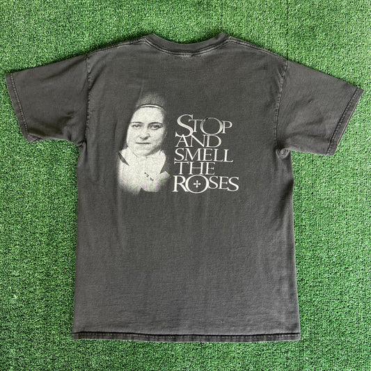 90s St Therese of Lisieux Nun The Little Way Faded Black T-Shirt - Large