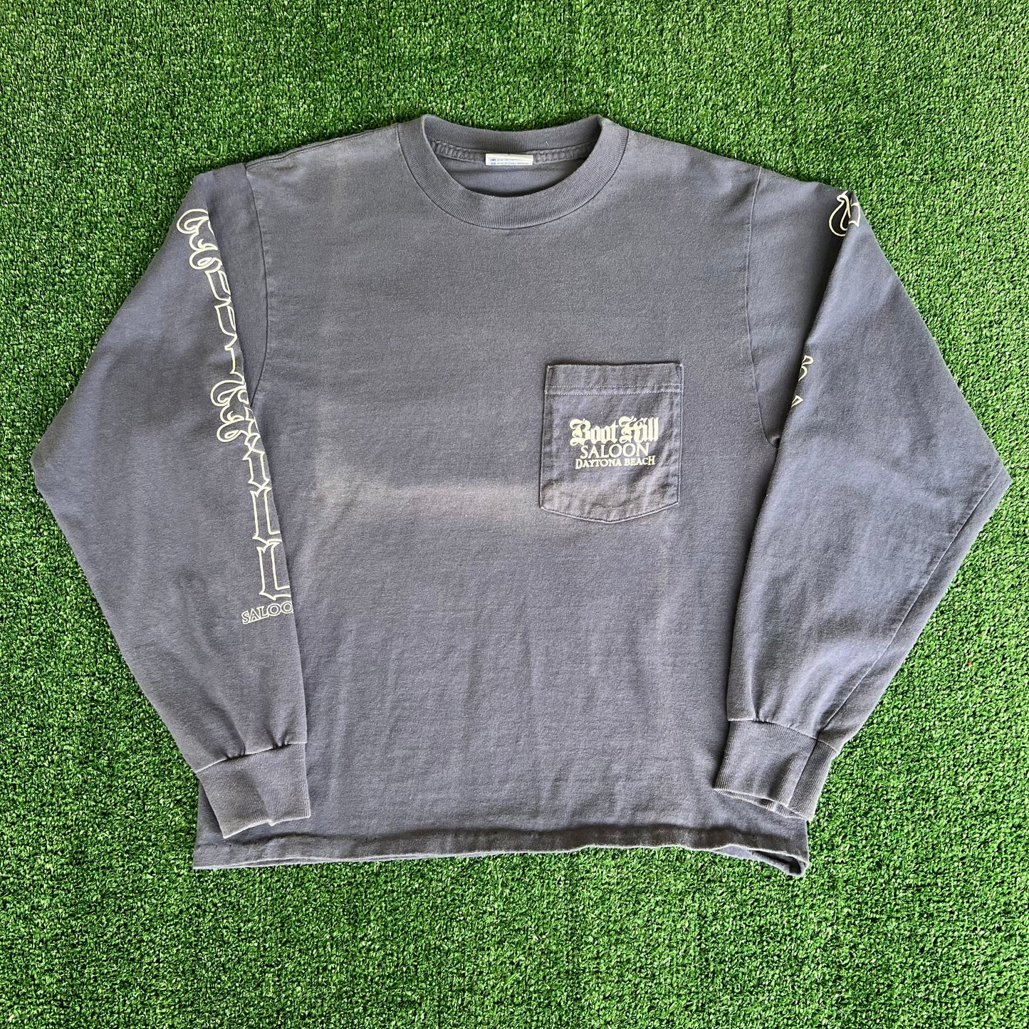2000 Boot Hill Saloon Blue Cropped Pocket Long Sleeve Shirt - Medium