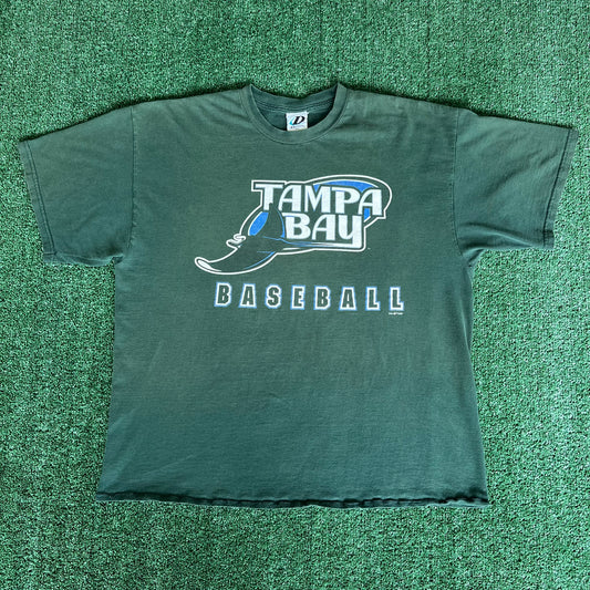 Y2K MLB Tampa Bay Devil Rays Faded Dark Green T-Shirt - 2XL