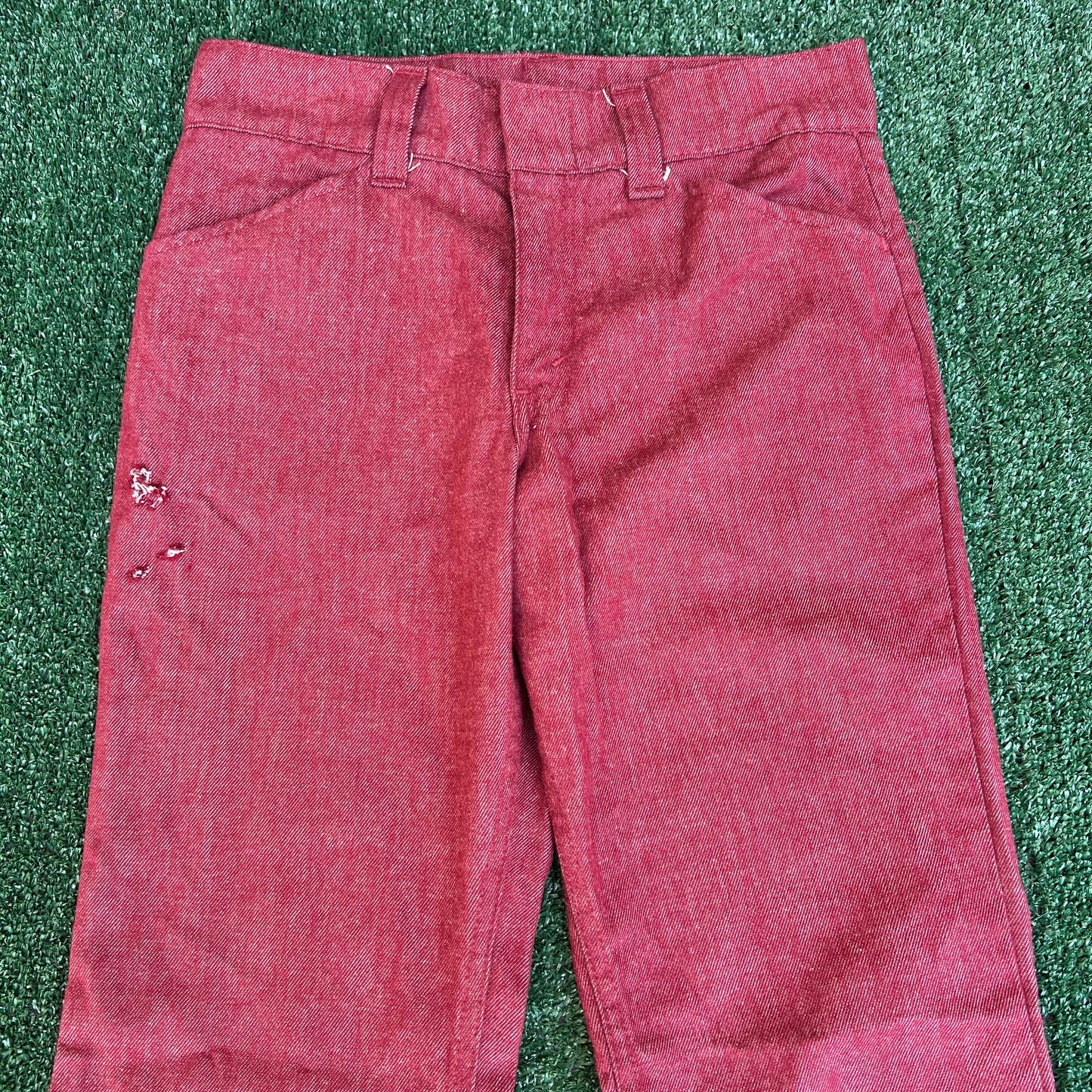 Vintage 60s 70s Levi's 684 Red Denim White Tab Scovill Big Bell Bottoms - 31x30"