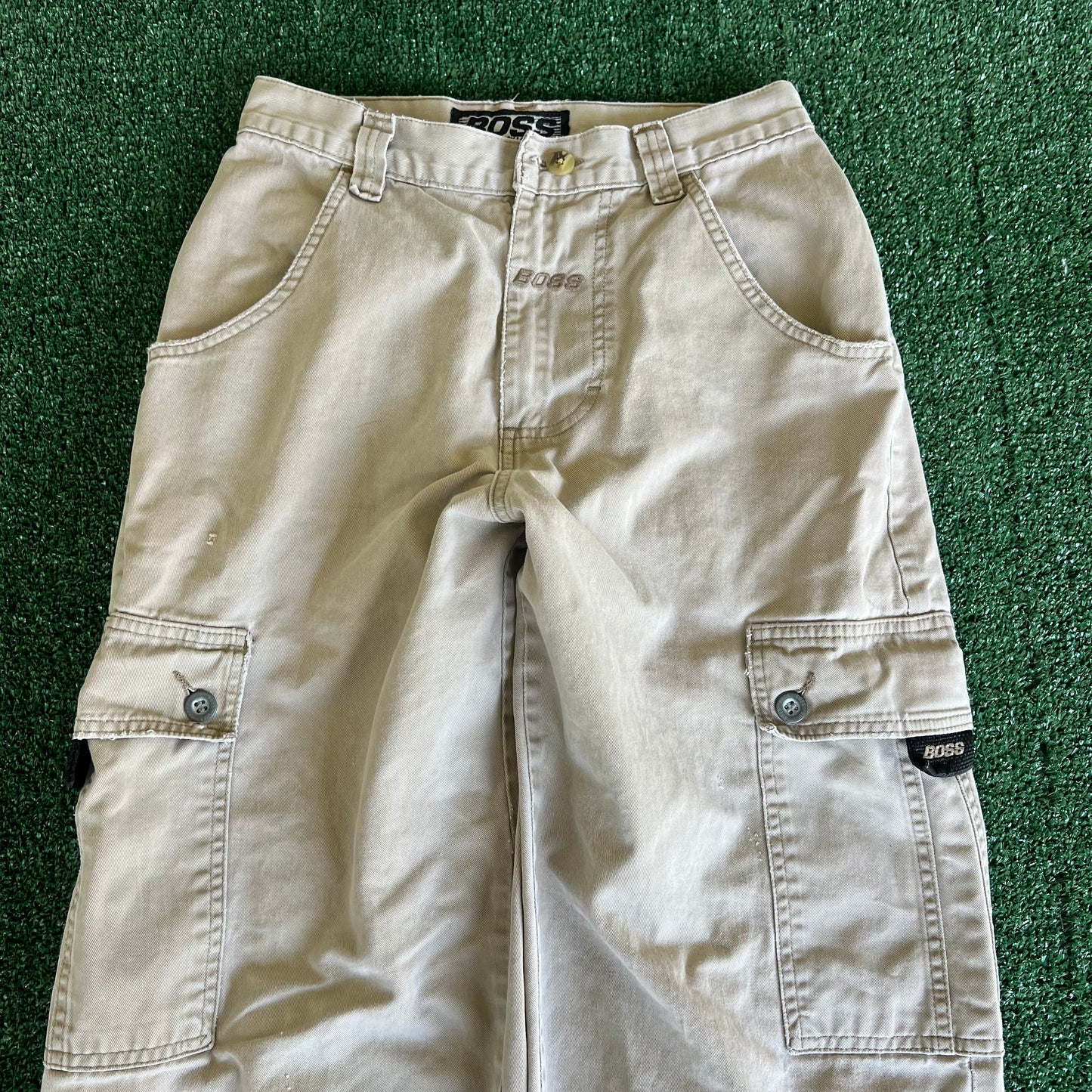 90s Y2K BOSS Baggy Straight Khaki Cargo Pants - 28x31"