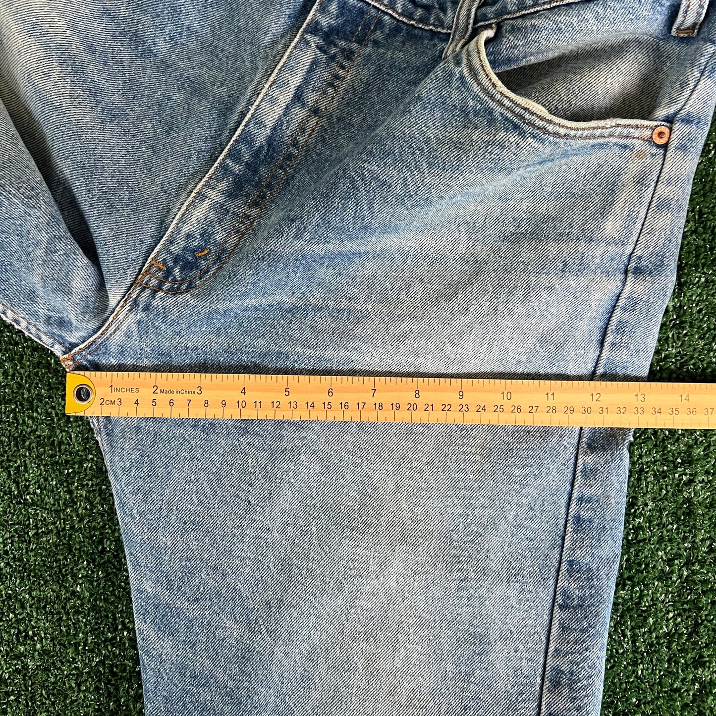 80s Levi's 505 Orange Tab Straight Leg Center Patch Blue Jeans - 36x29"