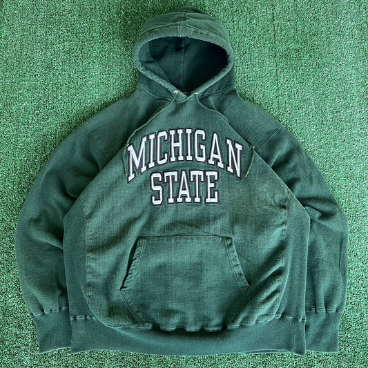 Y2K Steve & Barry's Michigan State Spartans Dark Green Reverse Weave Hoodie - XL
