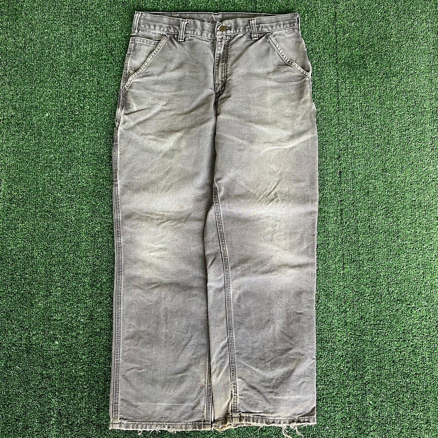 Y2K Carhartt B11 PTB Faded Gray Baggy Carpenter Canvas Pants - 33x29 18" Openings