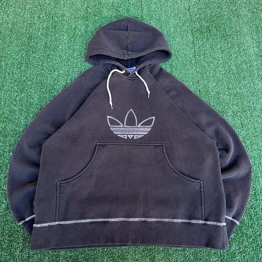 Vintage 90s Y2K Men's Adidas Black Trefoil Logo Boxy Heavyweight Hoodie - Medium