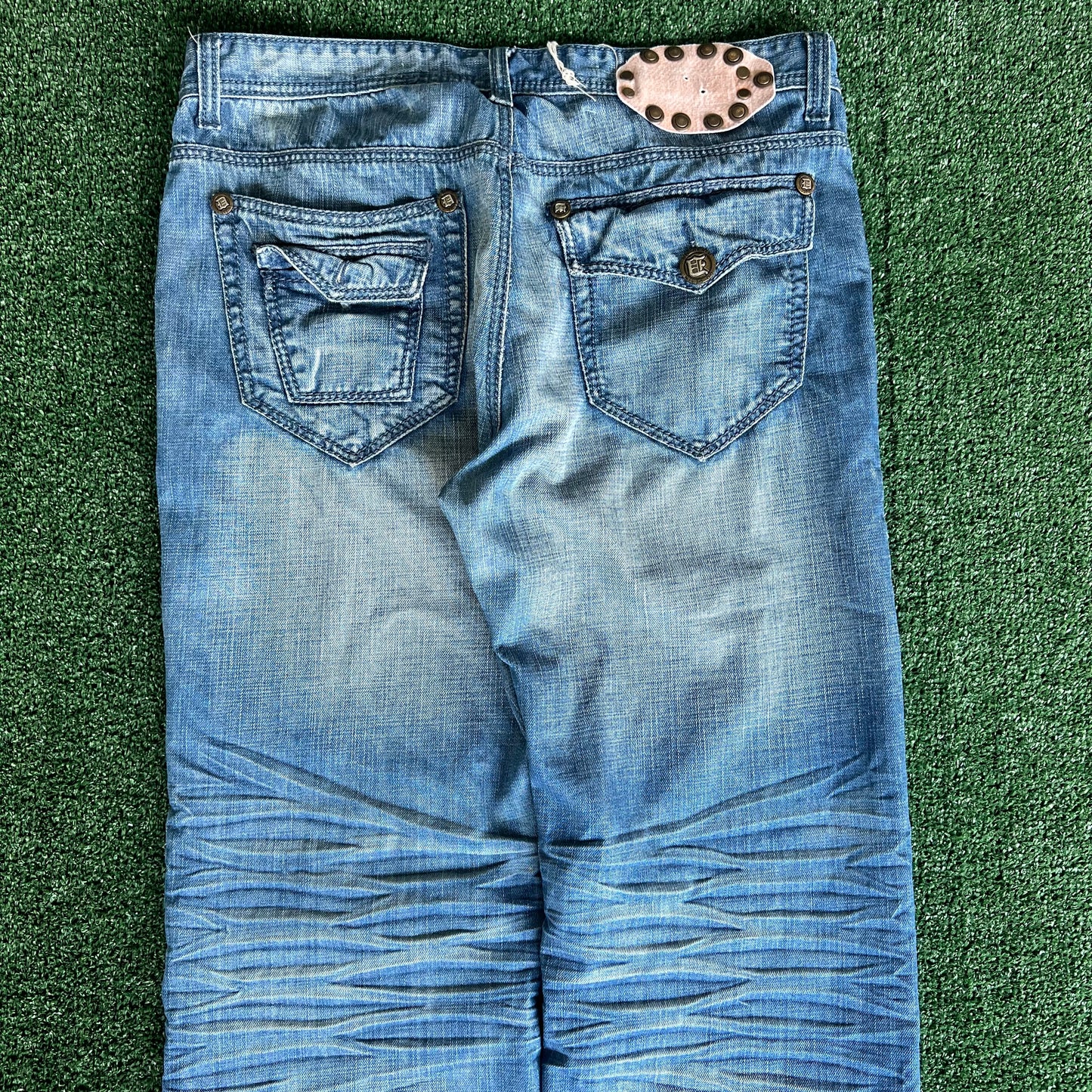 Y2K Do Denim Baggy Wide Leg Flap Pocket Blue Jeans - 38x28.75" 20.5" Openings