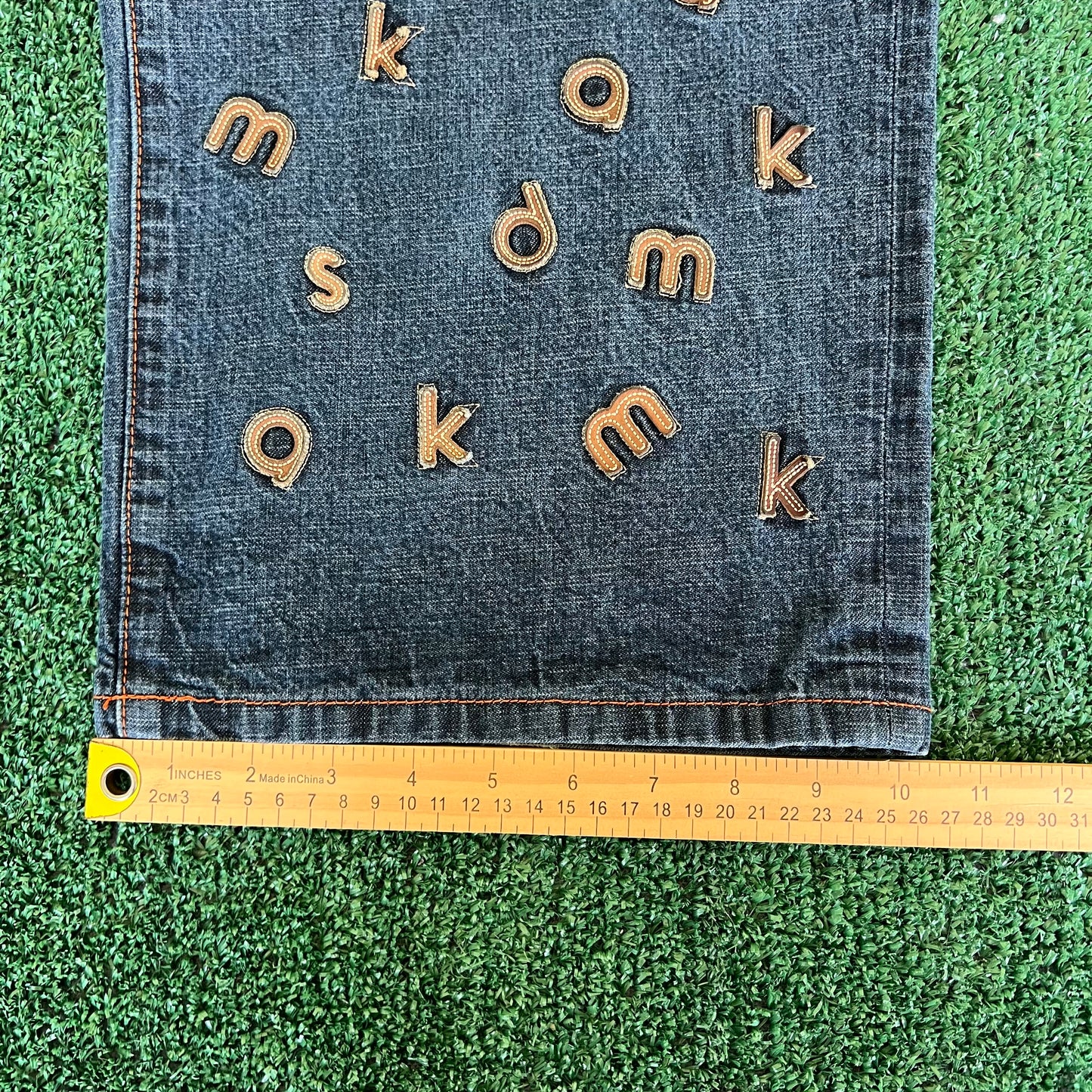 Y2K Akademiks Wide-Leg Alphabet Soup Blue Jeans 44x32" 20" Openings JNCO