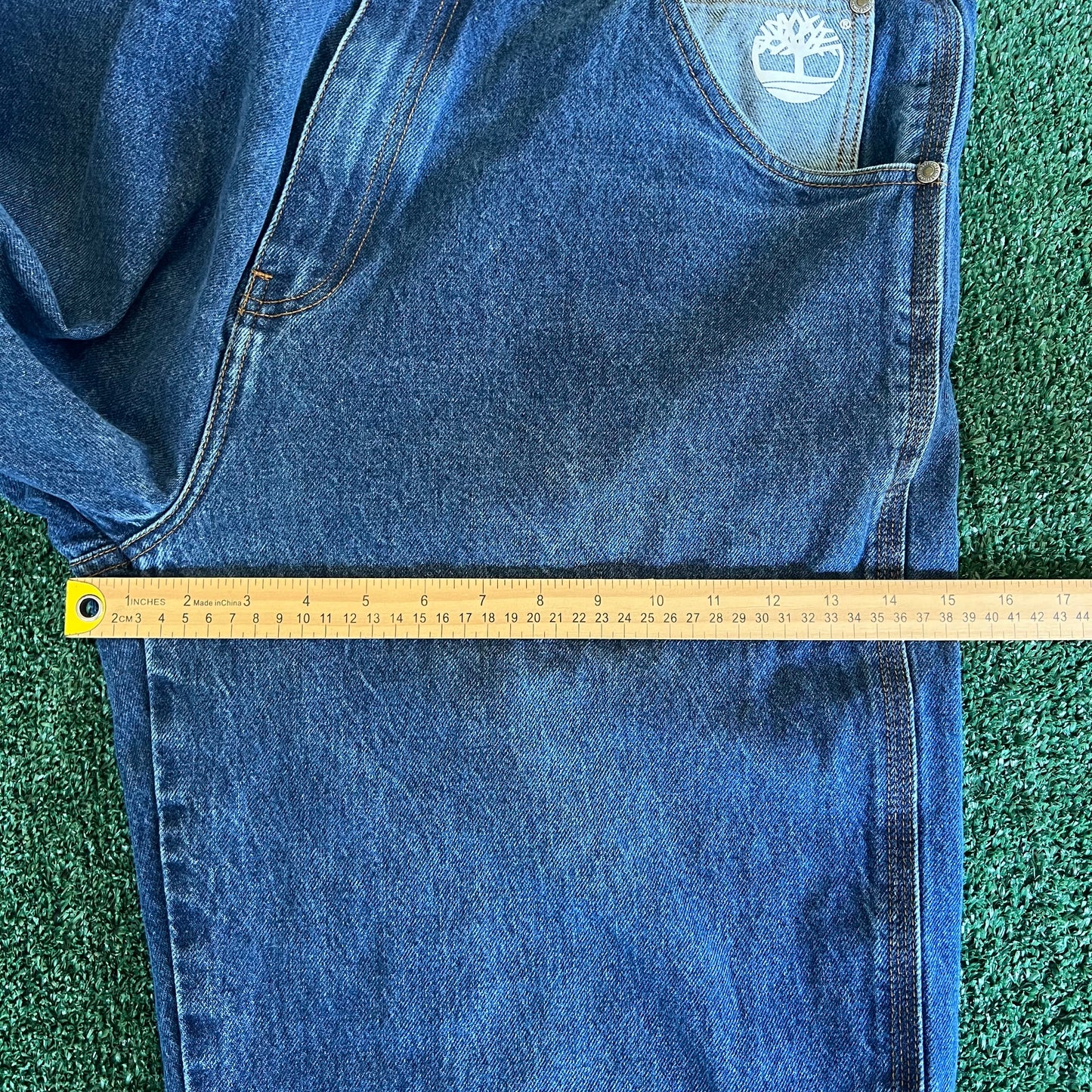Y2K Timberland Boot Co Baggy Wide-Leg Blue Jeans - 38x32" 20" Opens
