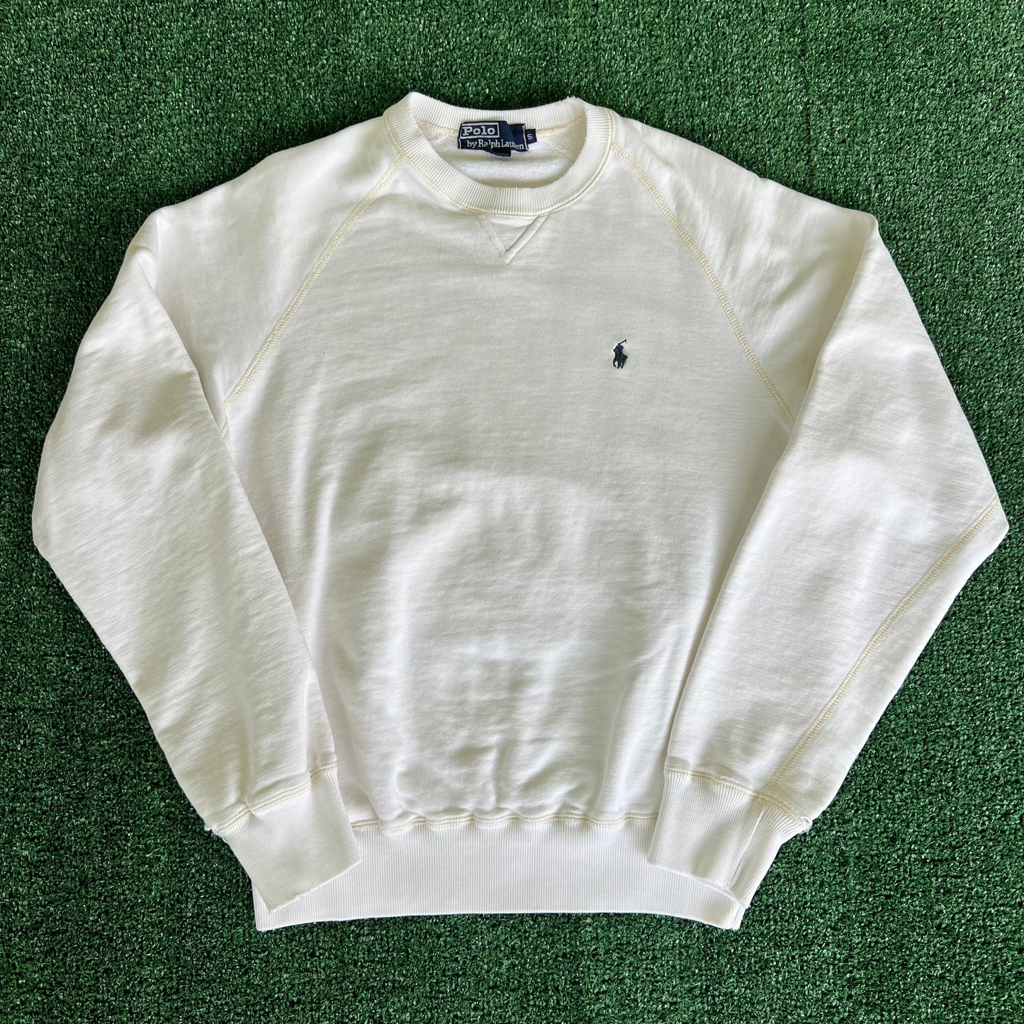 90s Polo Ralph Lauren French Terry White Distressed Sweatshirt - Small
