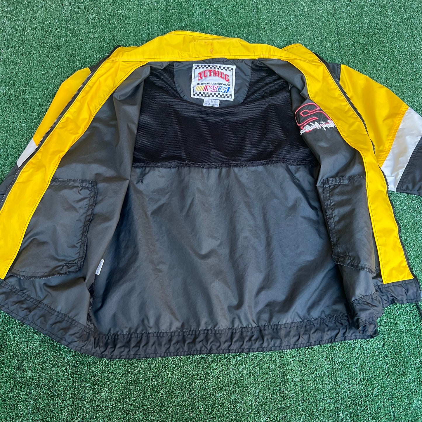 VTG 90s Nutmeg Nascar Rusty Wallace 2 Black White Yellow Colorblock Jacket - Large