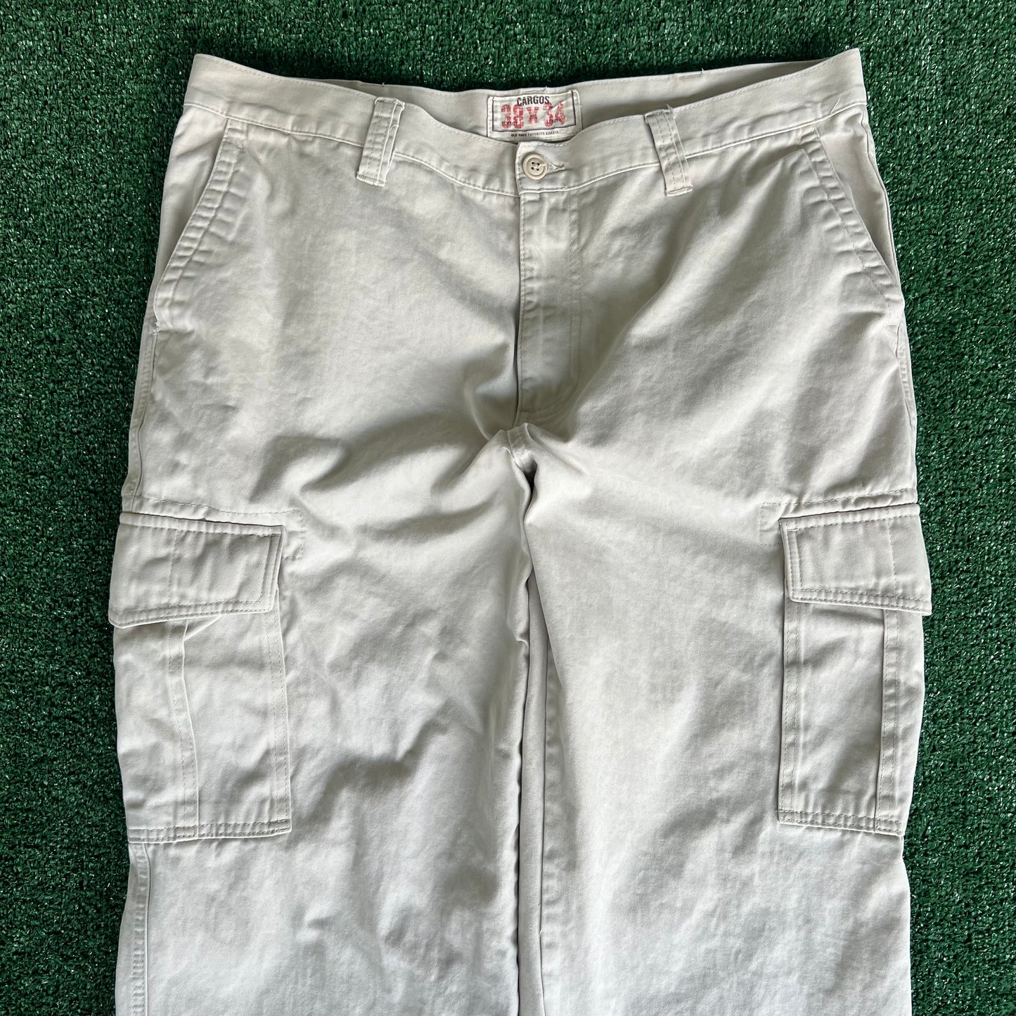 Y2K Old Navy Light Khaki Cargo Wide-Leg Baggy Pants - 39x31.5" 21" Opening