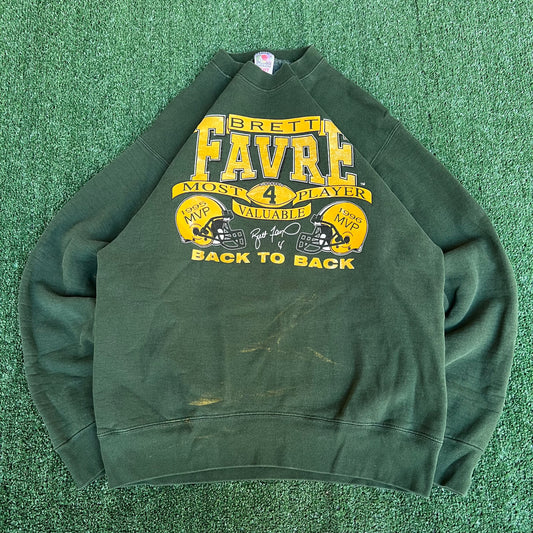 VTG 90s Men's NFL Green Bay Packers Brett Farve MVP Distressed Sweatshirt - Large