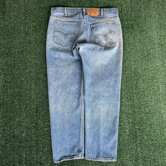 80s Levi's 505 Orange Tab Straight Leg Center Patch Blue Jeans - 36x29"