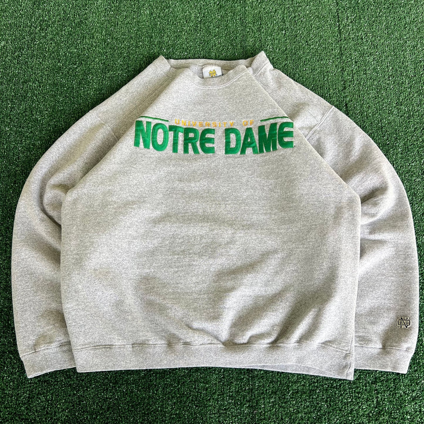 90s Men's Notre Dame Fighting Irish Gray Sweatshirt - Medium 22x25" USA