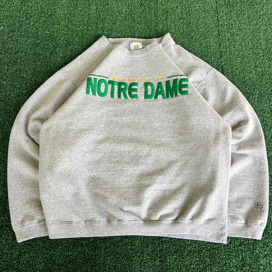 90s Men's Notre Dame Fighting Irish Gray Sweatshirt - Medium 22x25" USA