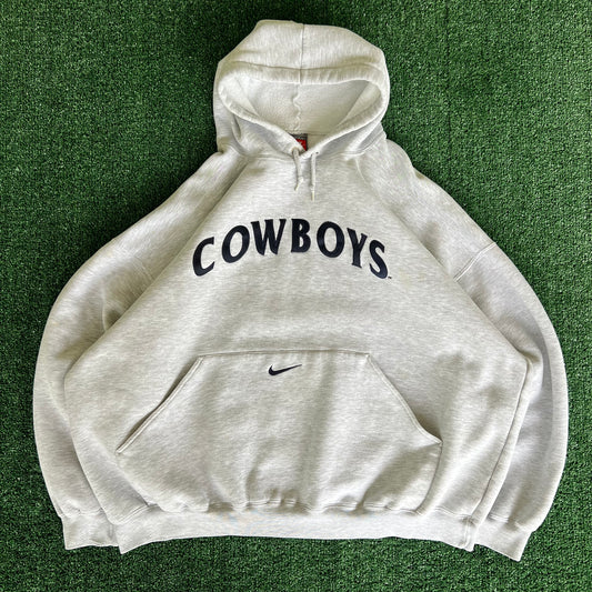 90s Nike NFL Dallas Cowboys Center Swoosh Gray Boxy Hoodie - 2XL