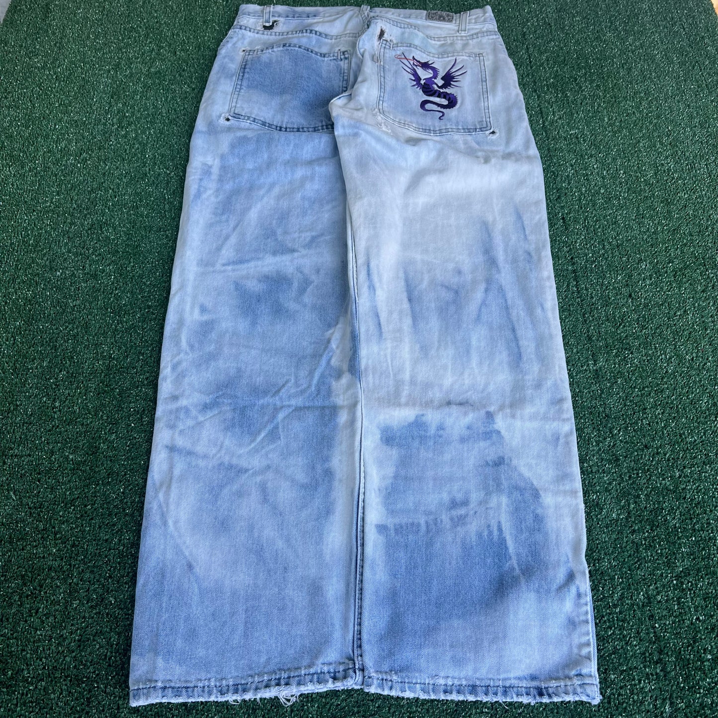 Y2K Levi's SilverTab Acid Wash Repaired Baggy Dragon Jeans - 34x30.5" 18" Opens