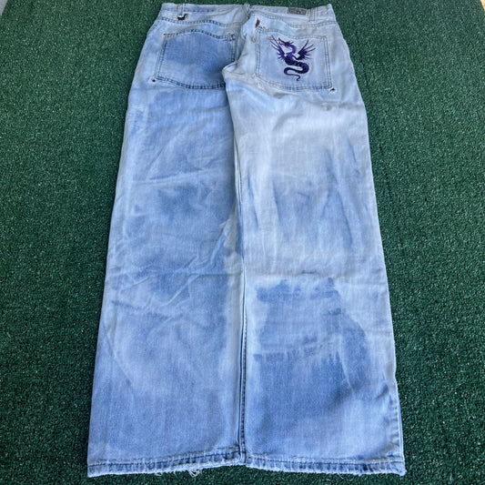 Y2K Levi's SilverTab Acid Wash Repaired Baggy Dragon Jeans - 34x30.5" 18" Opens