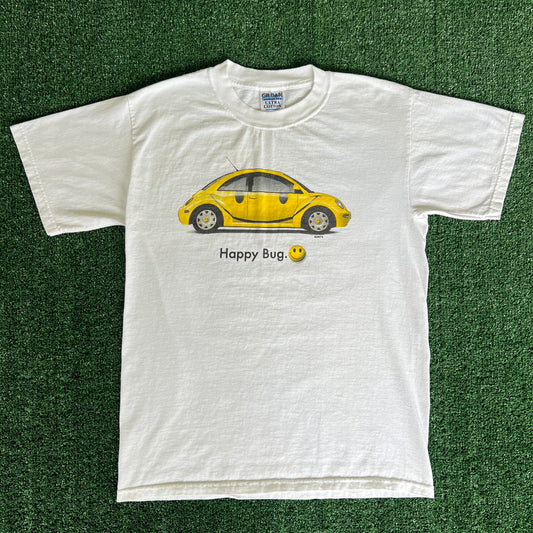 90s Volkswagen Beetle Happy Bug White T-Shirt - Medium