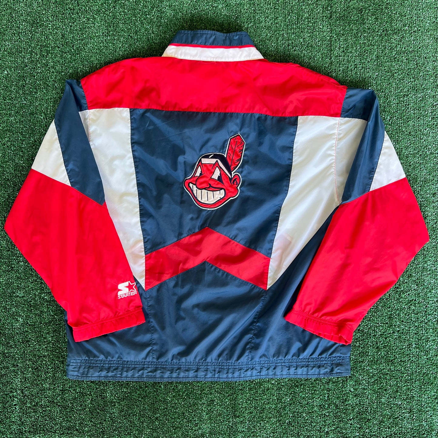 90s Starter MLB Cleveland Indians Navy Blue Zip-Up Windbeaker Jacket - Large