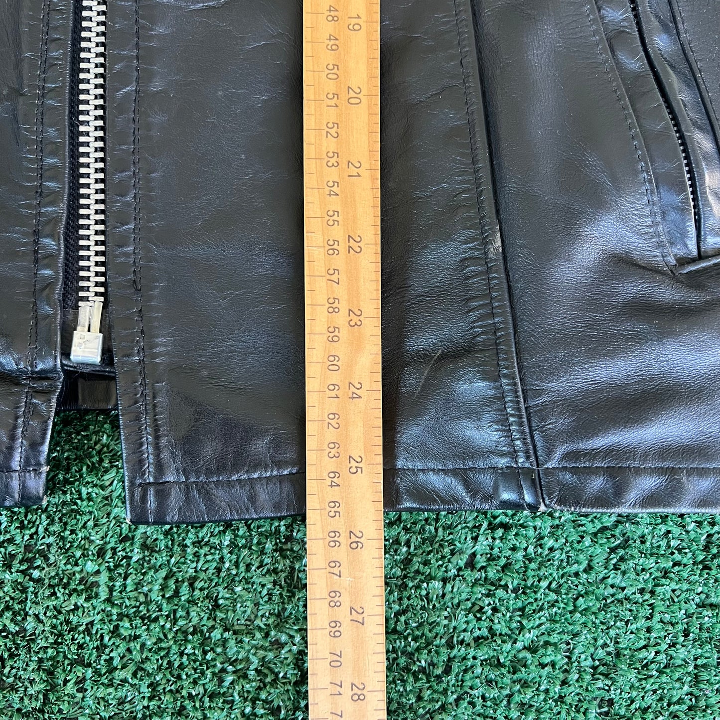 70s Mens 100% Genuine Thick Leather Black Motorcycle Jacket Medium 22x26