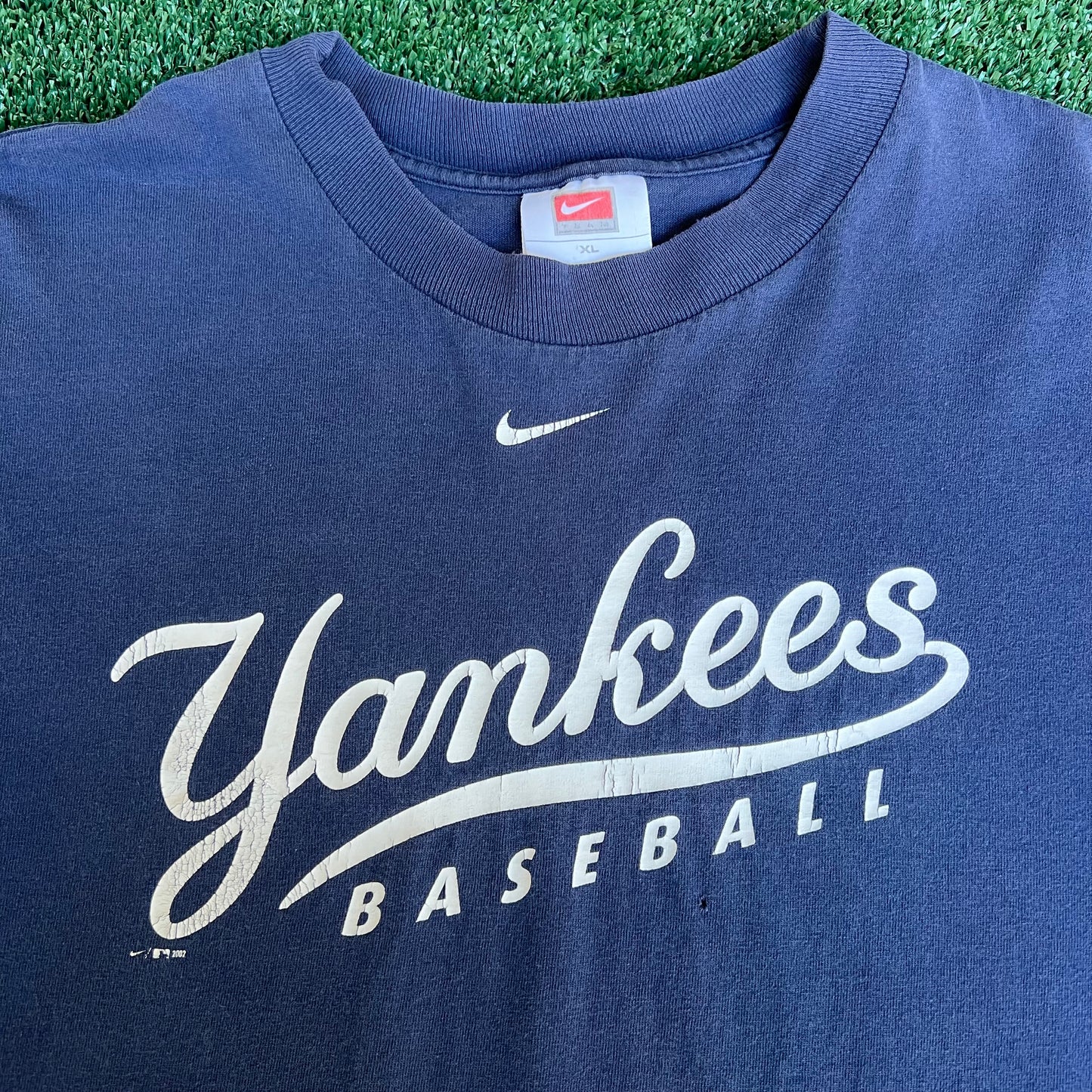 VTG Y2K Nike MLB New York Yankees Center Swoosh Navy Blue Distress LS T-Shirt - XL
