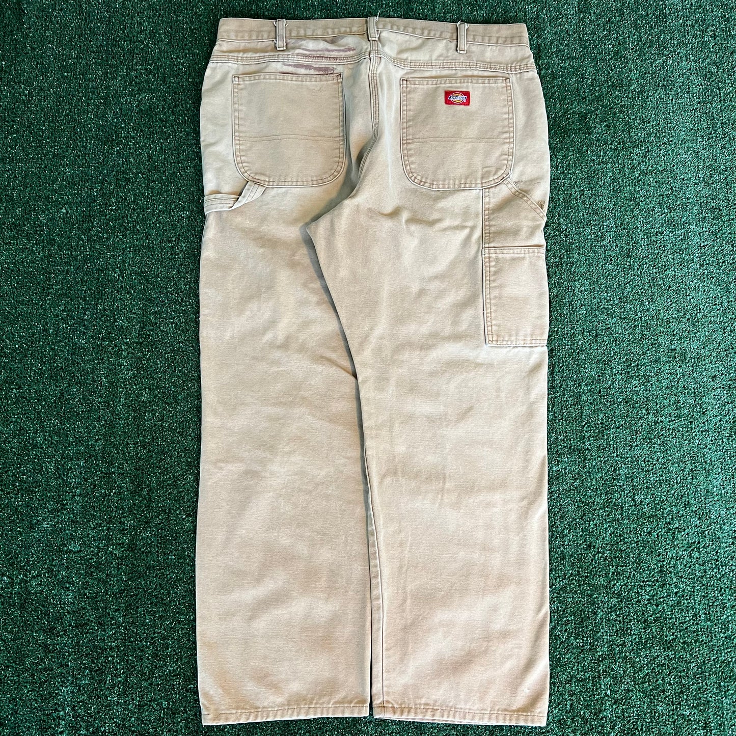 Y2K Dickies Baggy Straight Sun Faded Beige Canvas Carpenter Pants - 38x28" 18" Openings