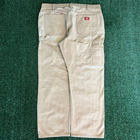 Y2K Dickies Baggy Straight Sun Faded Beige Canvas Carpenter Pants - 38x28" 18" Openings