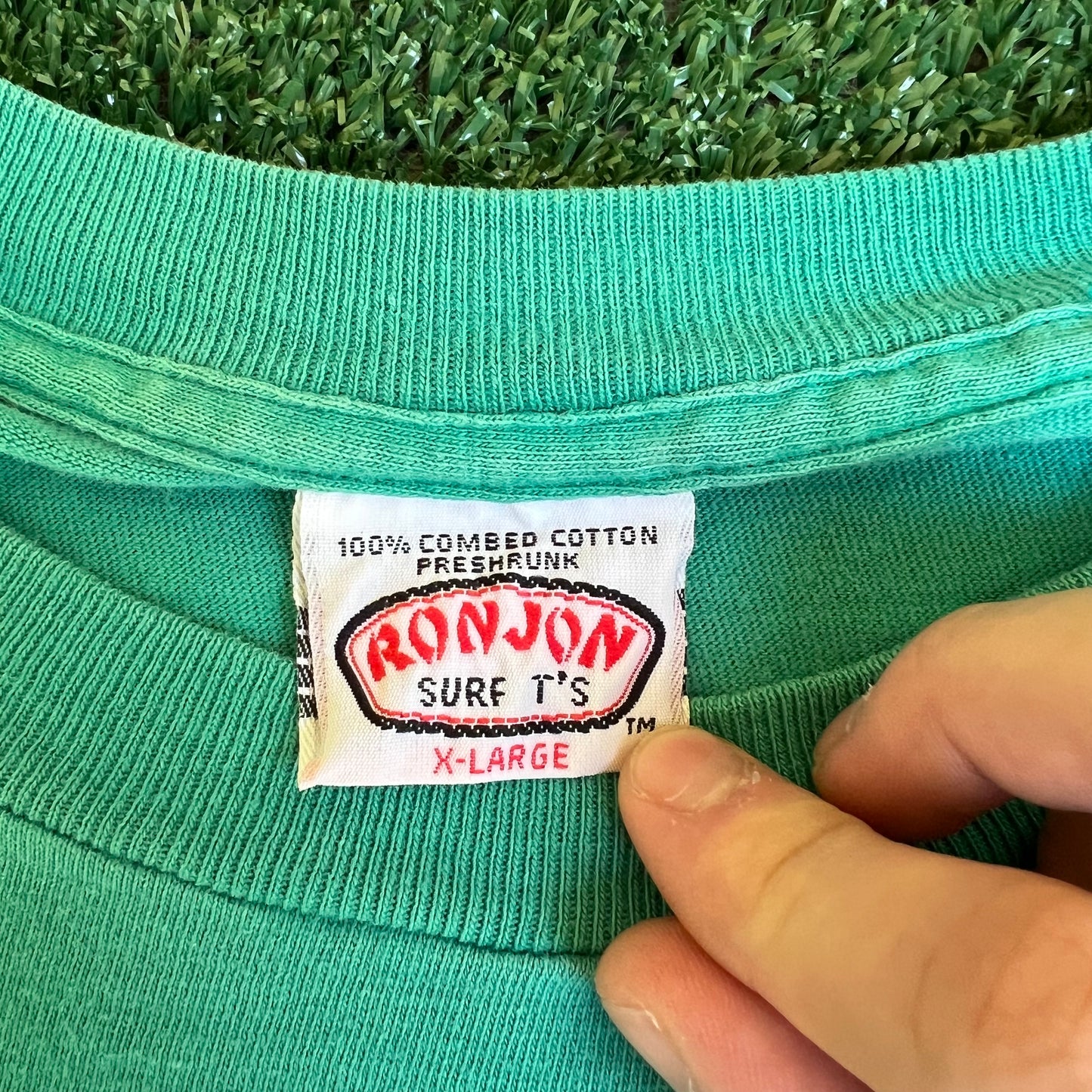VTG 80s Men's Ron Jon Surf Shop Teal Green Long Sleeve Pocket T-Shirt XL 23x25.5