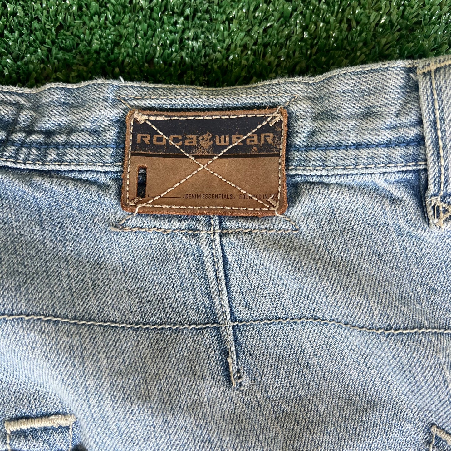 Y2K Rocawear Baggy Distressed Light Wash Blue Jean Shorts - 34x14.5"