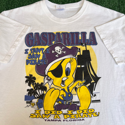 Vintage 90s Y2K Men Gasparilla Tampa Bay Looney Tunes Tweety White T-Shirt - Large