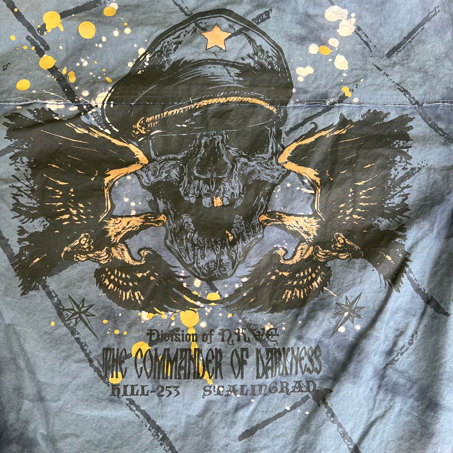Y2K Request Commander of Darkness Skull AOP Blue Button Up Shirt - Large