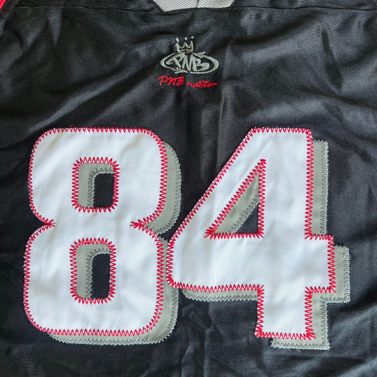 Y2K PNB Nation Hip Hop Baggy 84 Black Gray Football Jersey - XL 28x32"