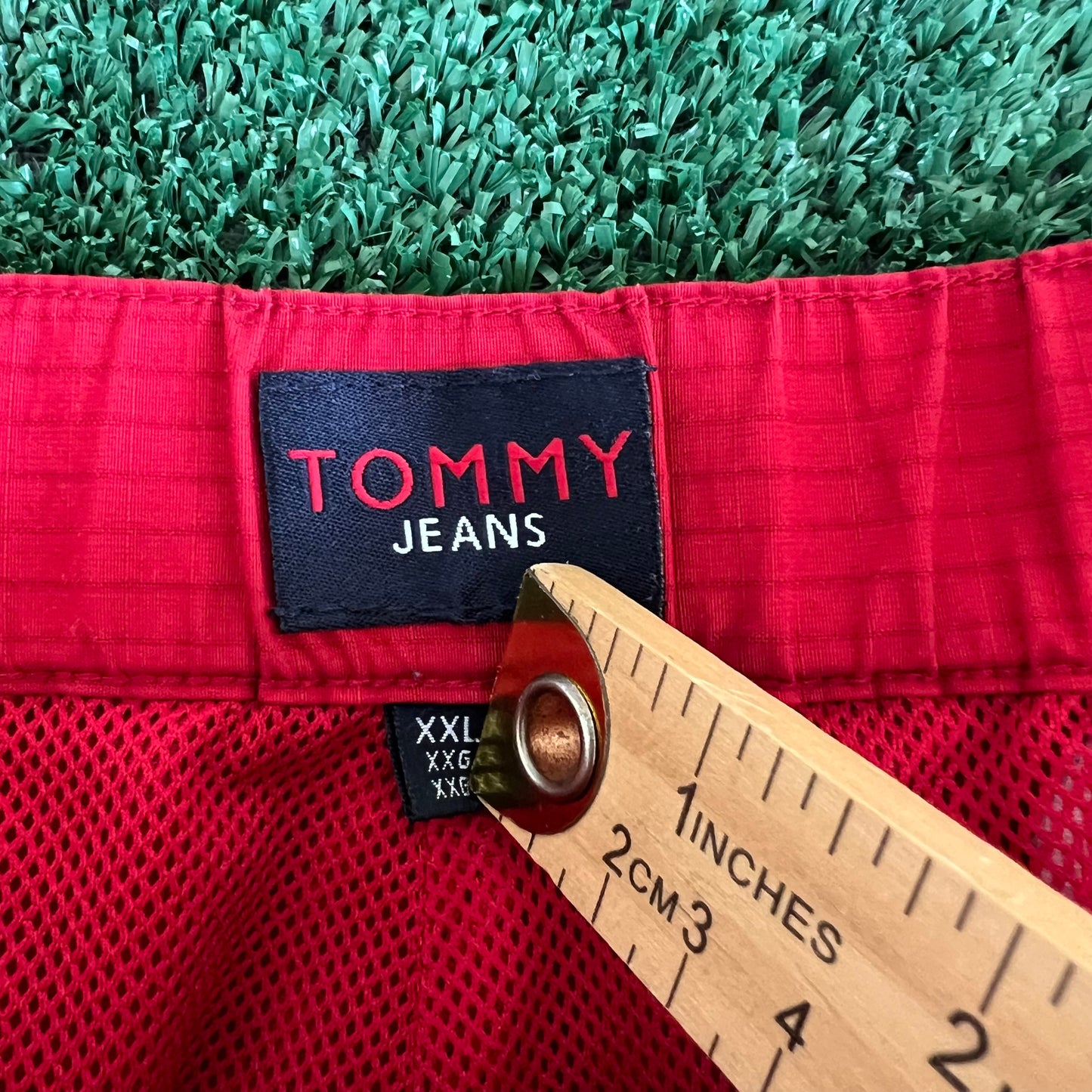 Y2K Tommy Hilfiger Red Baggy Wide-Leg Windbreaker Pants  - 2XL 40x30" 20.5" Openings