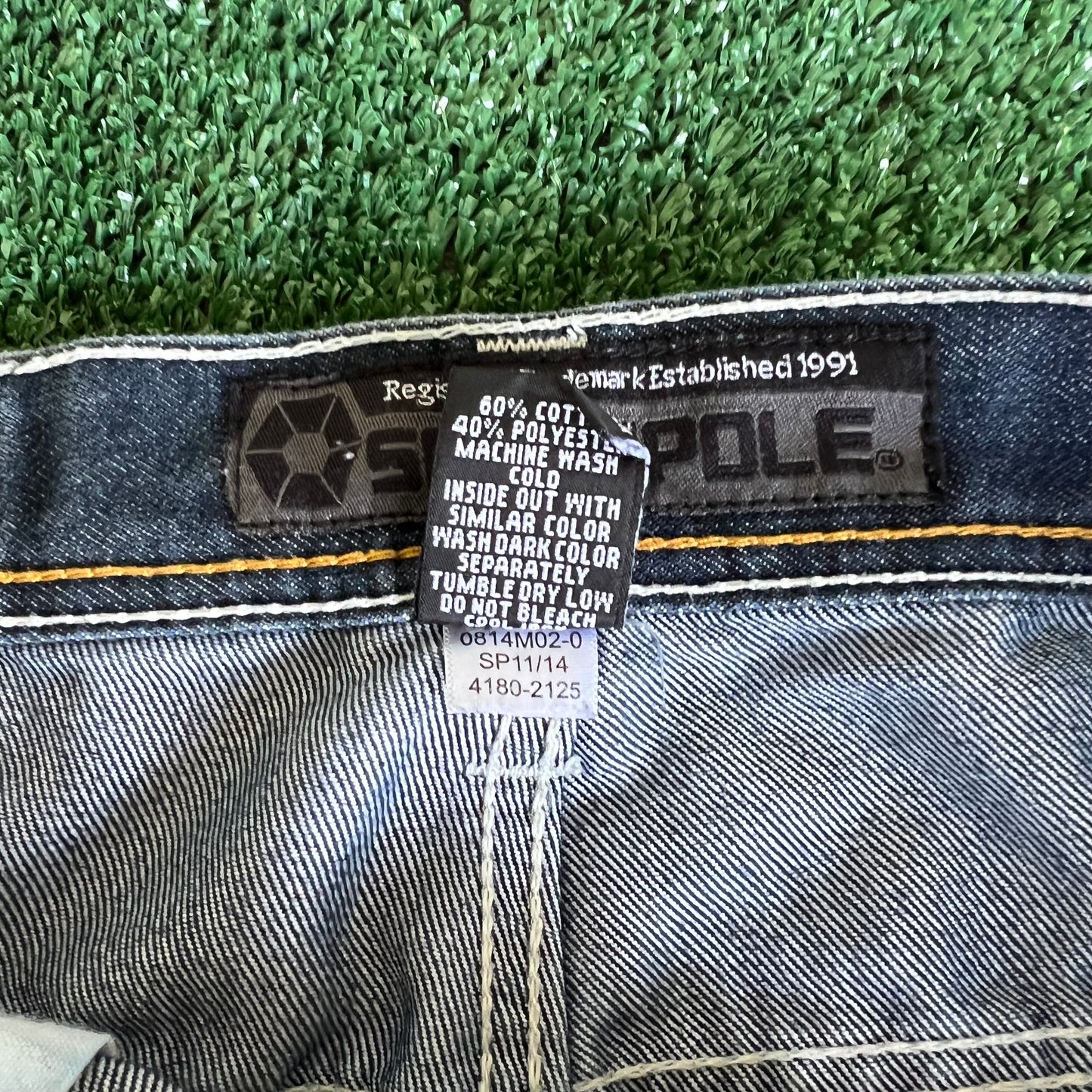 Y2K Southpole Brown Tab Indigo Blue Jeans Baggy Straight 35x30.5" 18" Opens